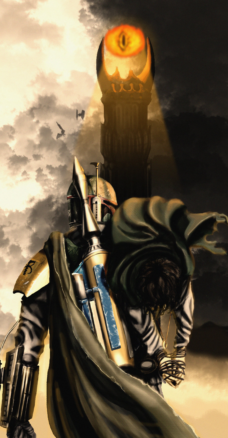 Illustration for article titled Boba Fett walks into Mordor in Star Wars/Lord of the Rings mashup